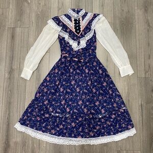 Vintage 1970's Gunne Sax Jessica Prairie Boho Festival‎ Lace Floral Dress Sz 11